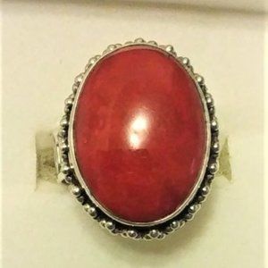 Oval Cut Sponge Coral Ring
